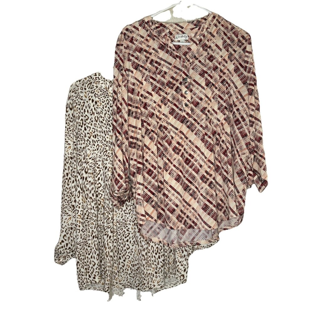 Lot of 2 Wonderly Women’s Size L Large Casual Tops Spring & Fall Prints
